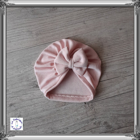 Ensemble rose pale: Turban nœud + moufle + bandeau + chaussons assortis, tissu chaud ou fin au choix